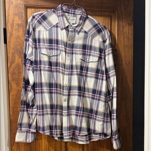 Lucky Brand Plaid Western Snap-Front Shirt in Blue, White & Red